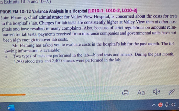n Exhibits 10-5 and 10-1.) PROBLEM 10-12 Variance