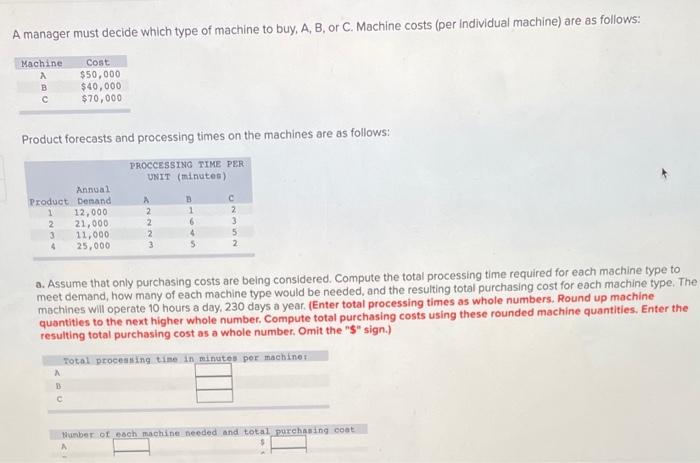 A manager must decide which type of machine to