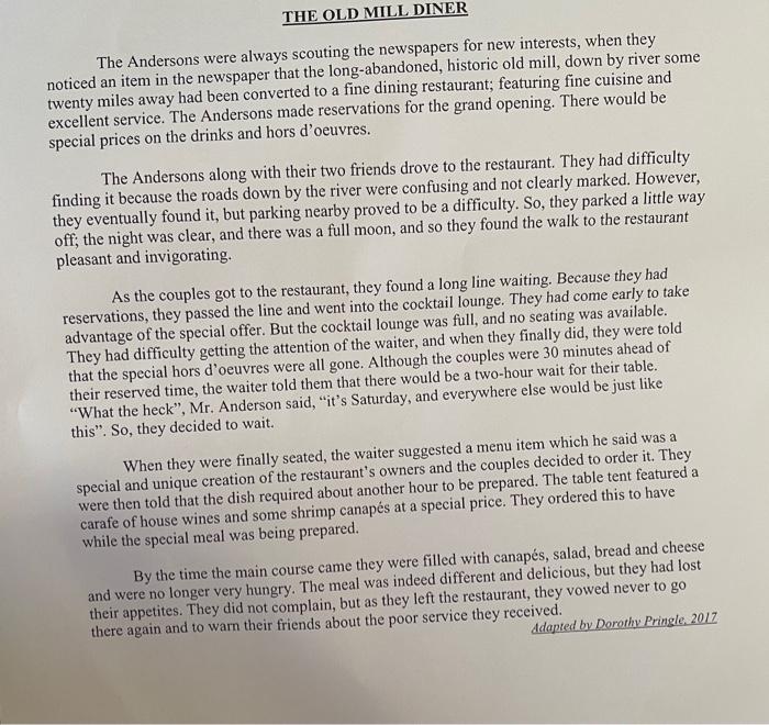 THE OLD MILL DINER The Andersons were always