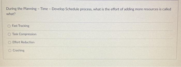 During the Planning - Time - Develop Schedule
