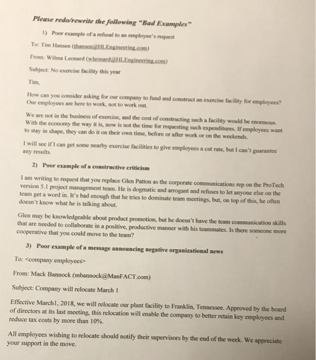 Please redo/rewrite the following Bad Examples"