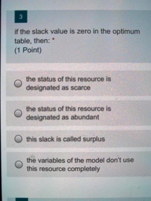 3 if the slack value is zero in the optimum