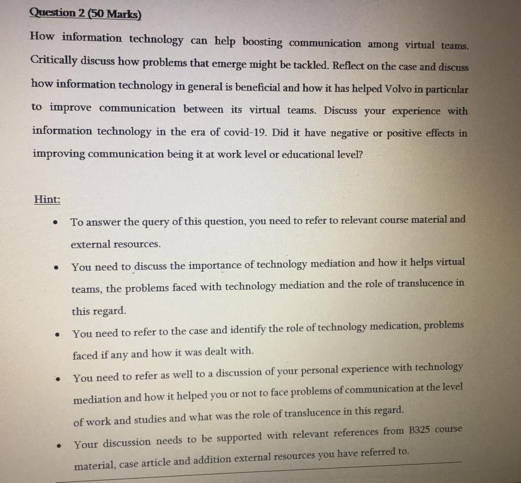 b325 Question 2 (50 Marks) How information