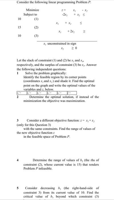Consider the following linear programming Problem
