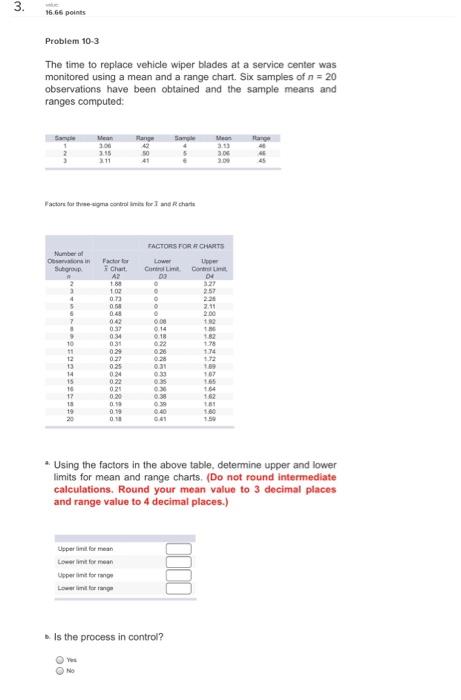 16.66 points Problem 10-3 The time to replace