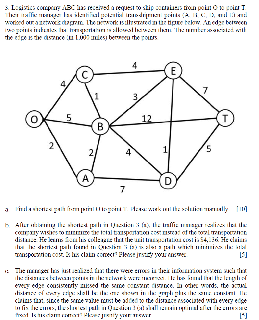 3. Logistics company ABC has received a request