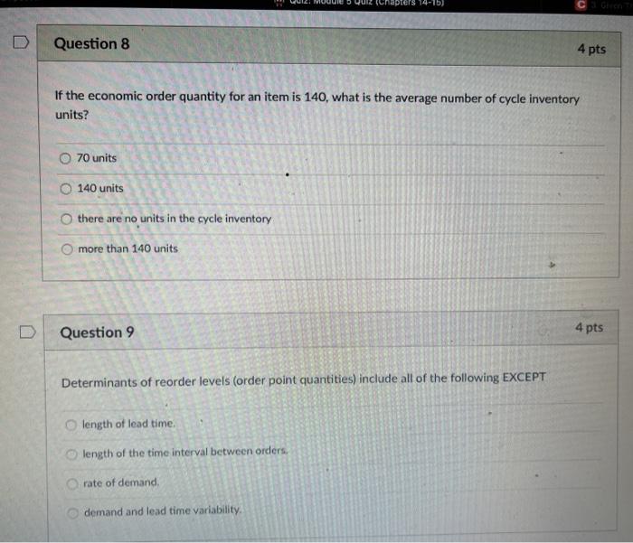Uzi module Quiz chapters 14-15) Question 8 4 pts