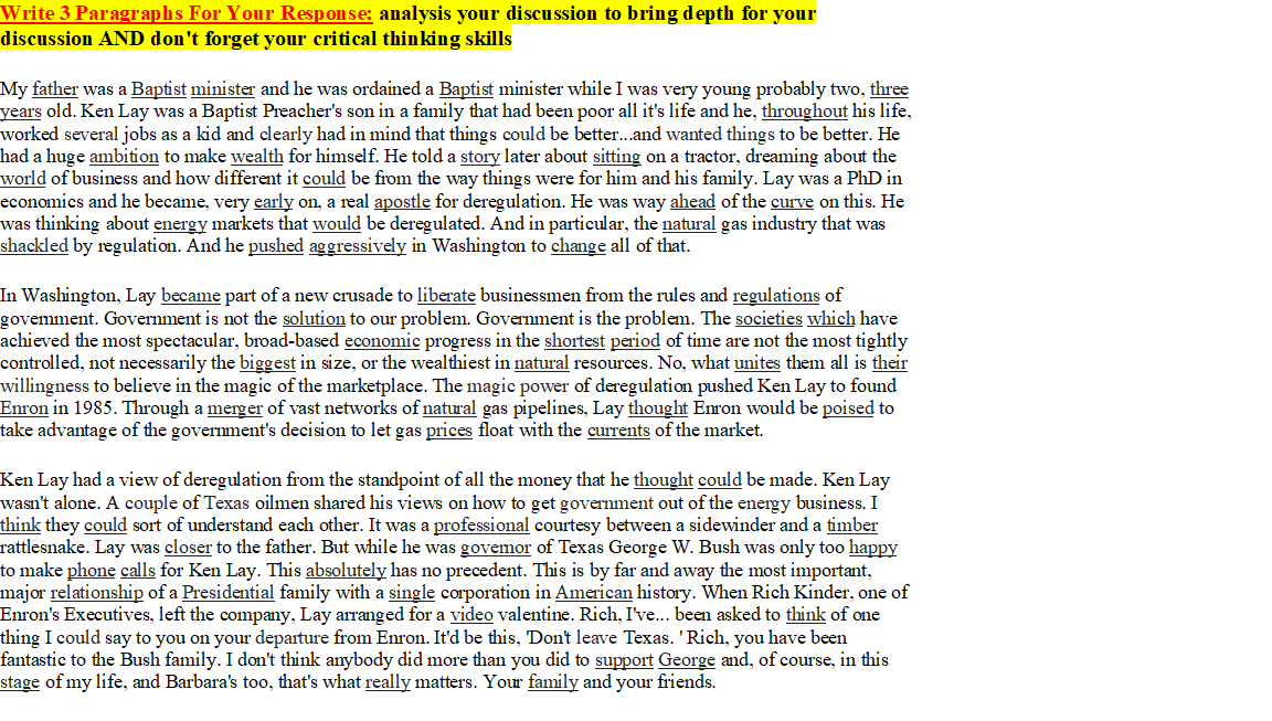 Write 3 Paragraphs For Your Response: analysis
