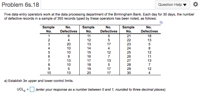 UCLp and LCLp please! Problem 6s.18 Question Help