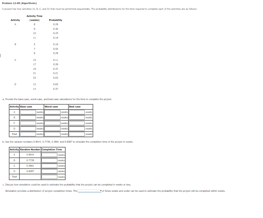 Problem 12-09 (Algorithmic) A project has four