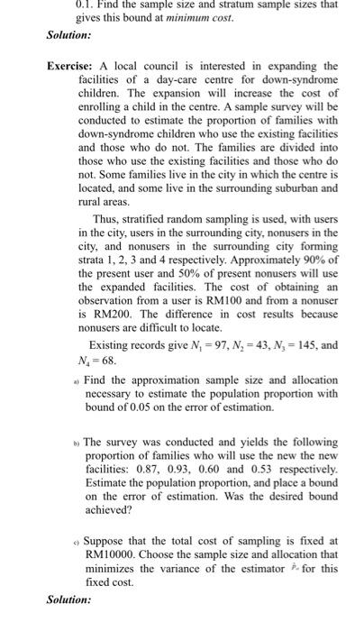 0.1. Find the sample size and stratum sample