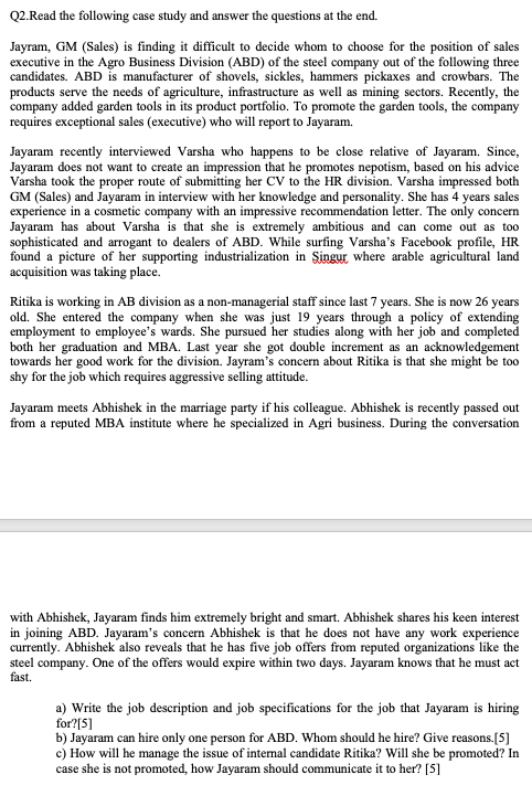 Q2.Read the following case study and answer the