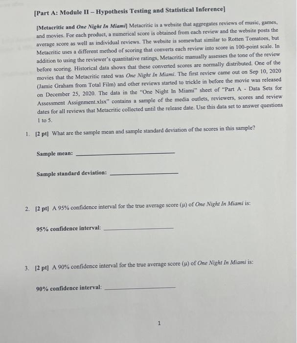 [Part A: Module II - Hypothesis Testing and