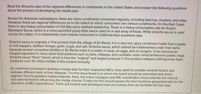 Read the Sriracha case of the regional