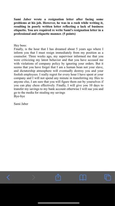 Sami Jaber wrote a resignation letter after