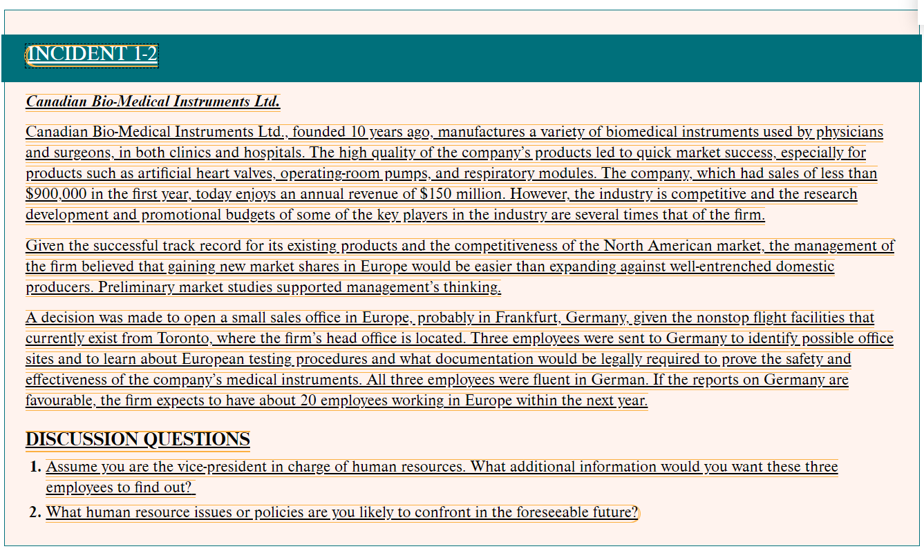INCIDENT 1-2 Canadian Bio-Medical Instruments