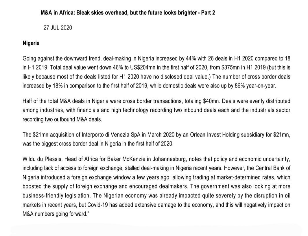 strategic management practices q3 M\&A in Africa: