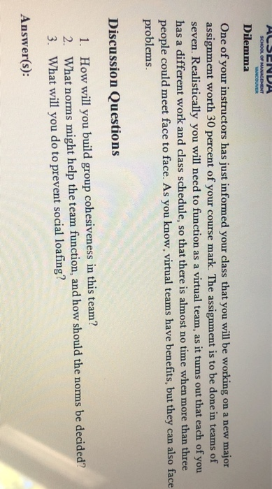 ALSENDA SCHOOL OF MANAGEMENT VANCOUVER Dilemma