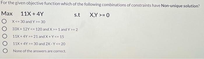 For the given objective function which of the