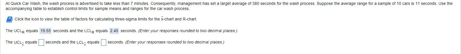 accompanying table to establish control limits