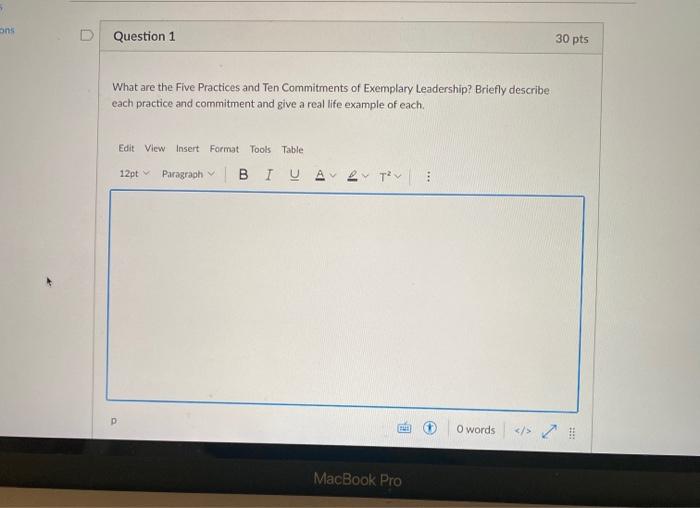 ons D Question 1 30 pts What are the Five