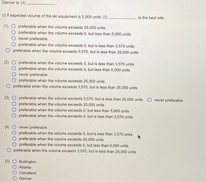 The fixed and variable costs for four potential