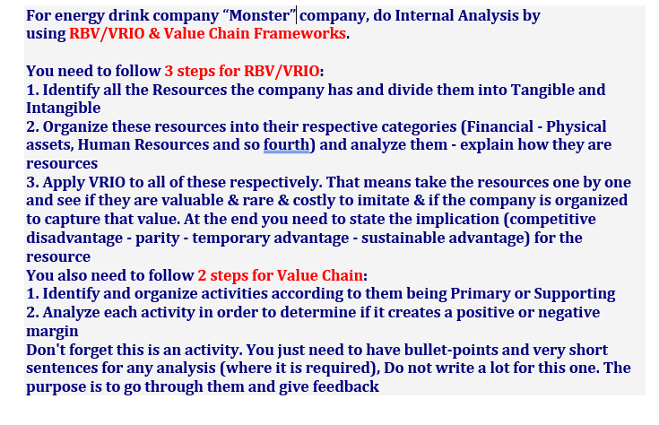 Please help me conduct RBV/VRIO and Value Chain