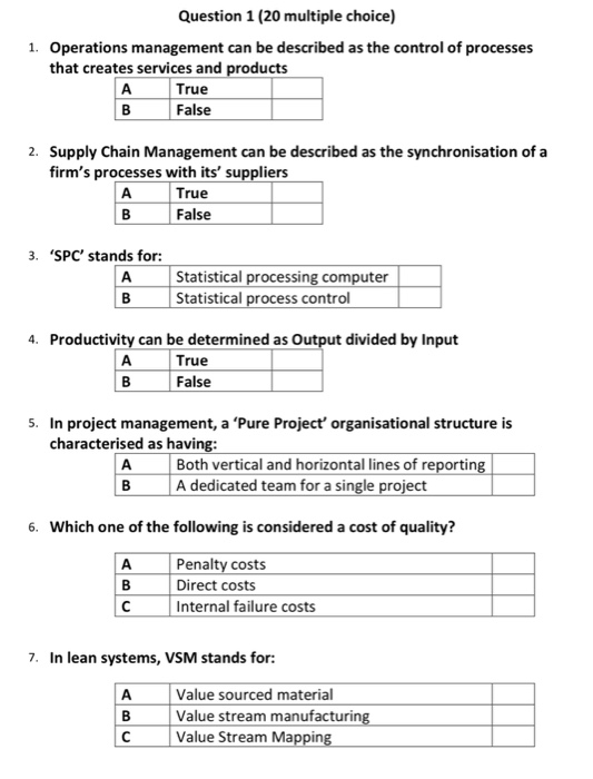 Question 1 (20 multiple choice) 1. Operations