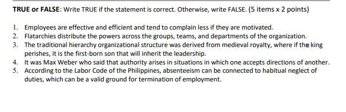 TRUE or FALSE: Write TRUE if the statement is