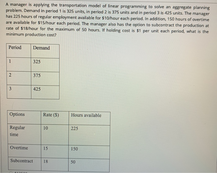 A manager is applying the transportation model of