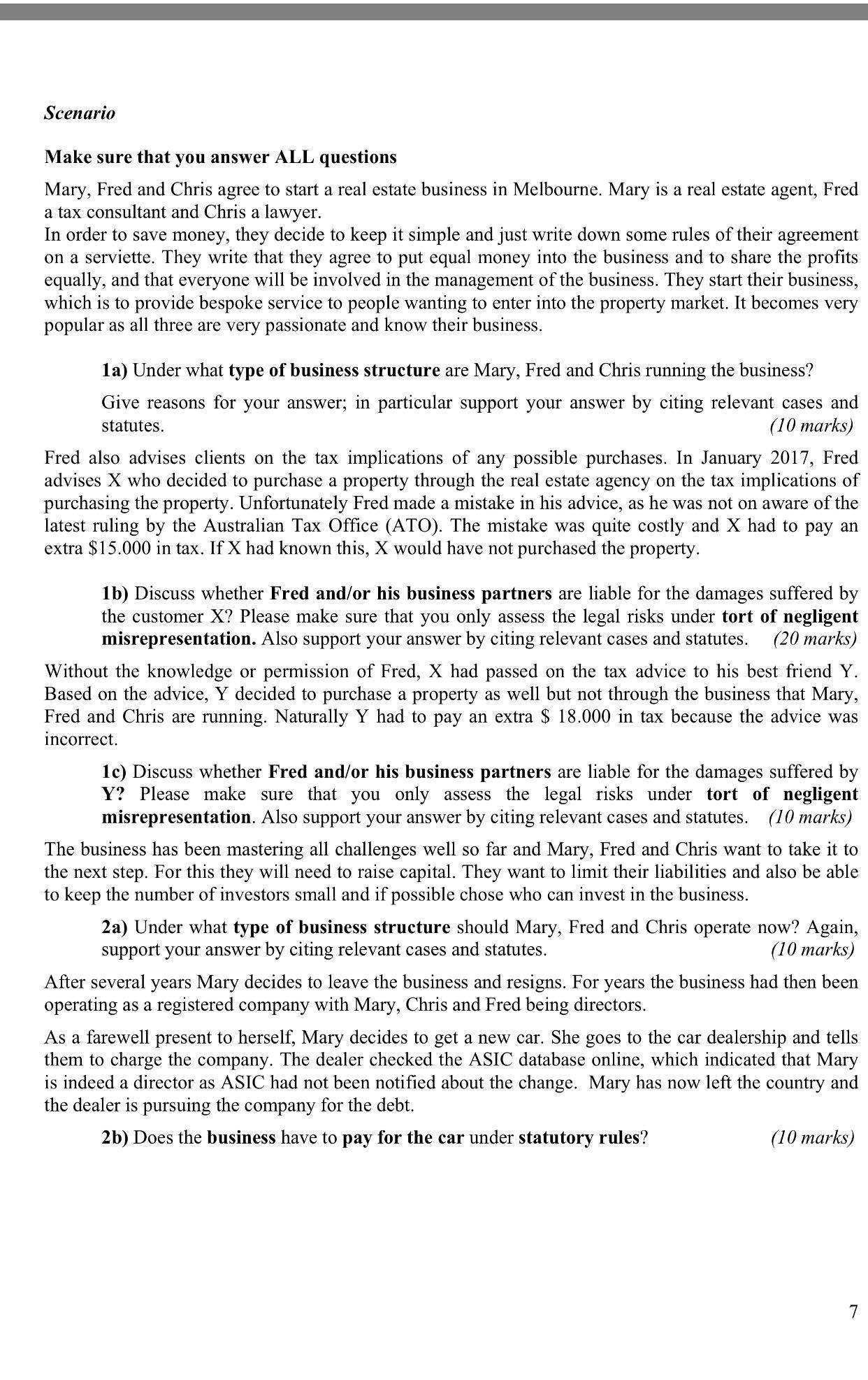 Business law Australia. Need some help, answer