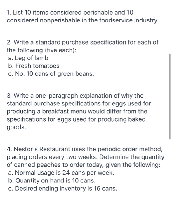 questions 1-10 please 1. List 10 items considered