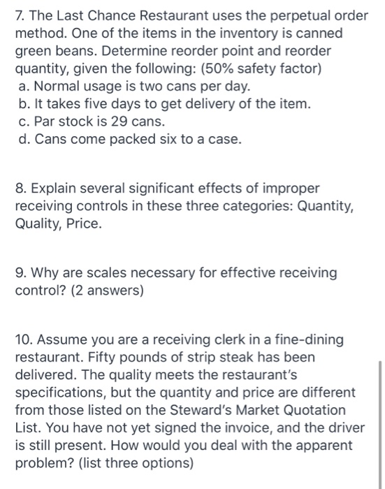 questions 1-10 please 1. List 10 items considered
