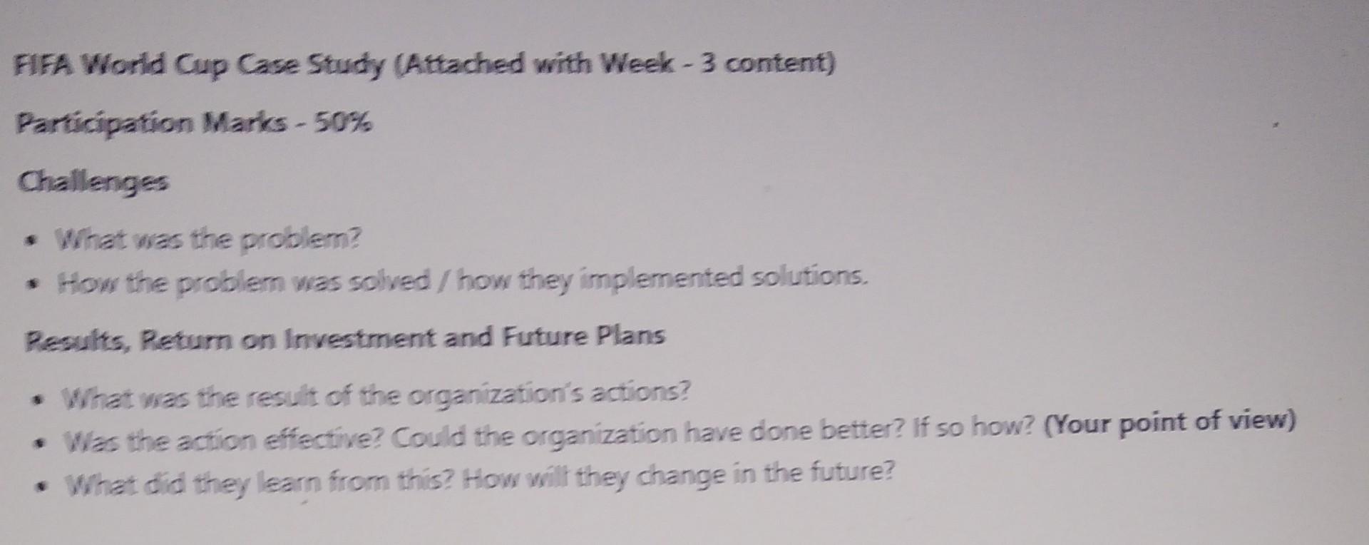 solve case study FFA World Cup Case Study