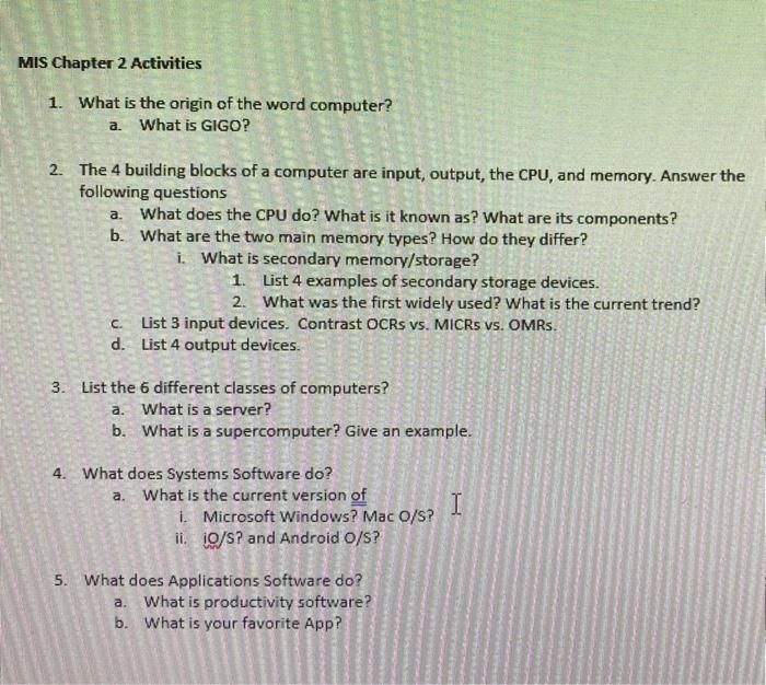 answer the questions below: MIS Chapter 2