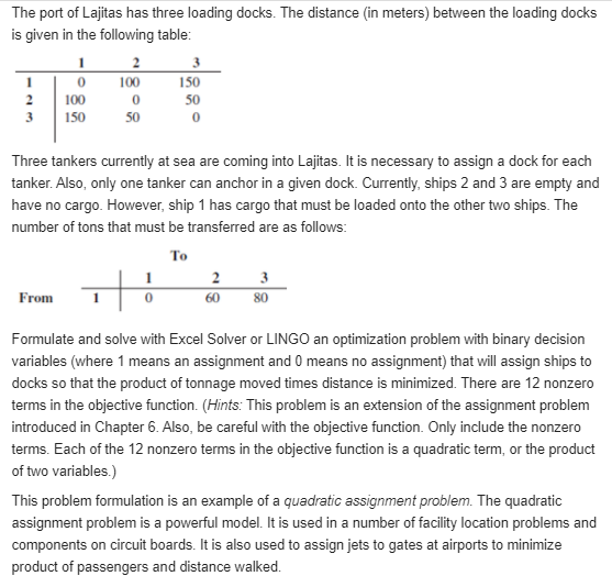 Using Excel Solver The port of Lajitas has three