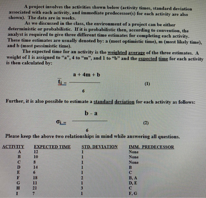 A project involves the activities shown below