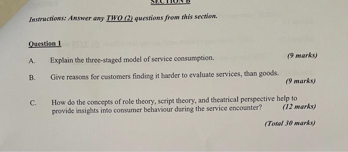 Instructions: Answer any TWO (2) questions from