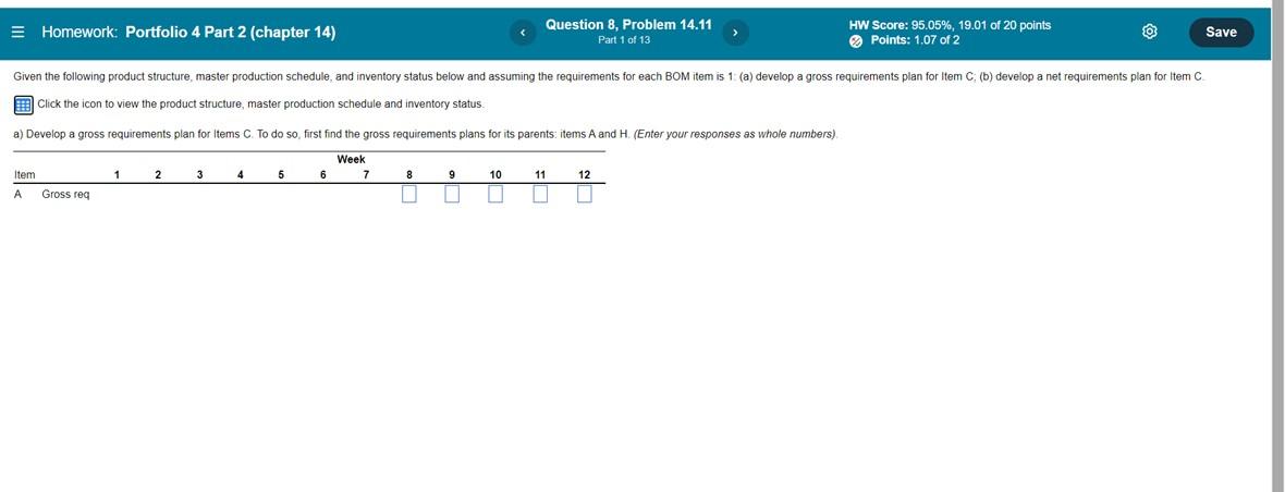 a) Develop a gross requirements plan for Items C.