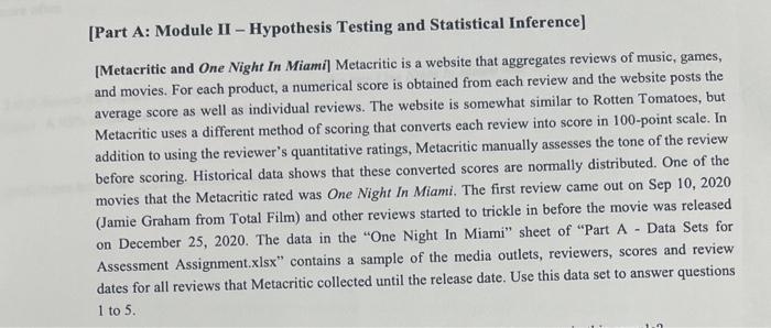 [Part A: Module II - Hypothesis Testing and