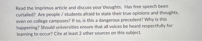 Read the Imprimus article and discuss your