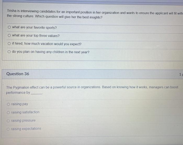 Trisha is interviewing candidates for an