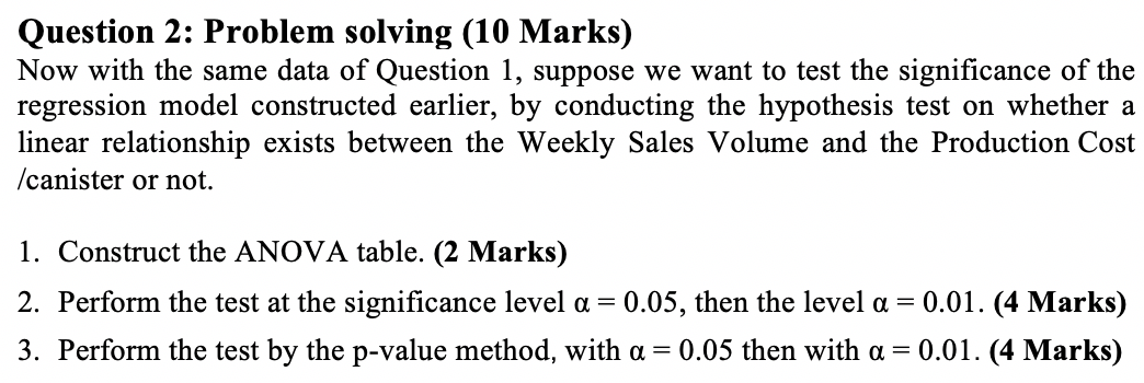 Question 1: Problem solving (10 Marks) The