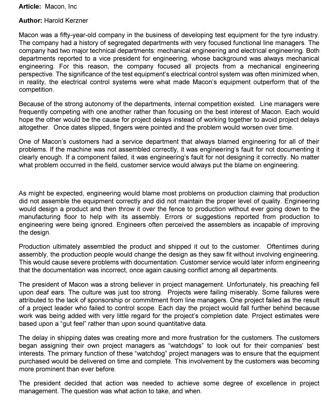 project management q2 Author: Harold Kerzner