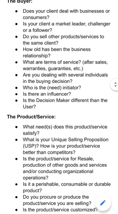 Pick a product/service for Business Markets and