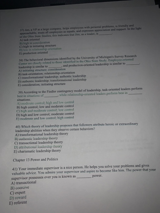 37) Jim, a VP at a large company, helps employees