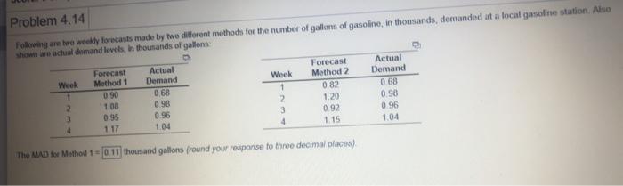 Problem 4.14 Following are two weekly forecasts