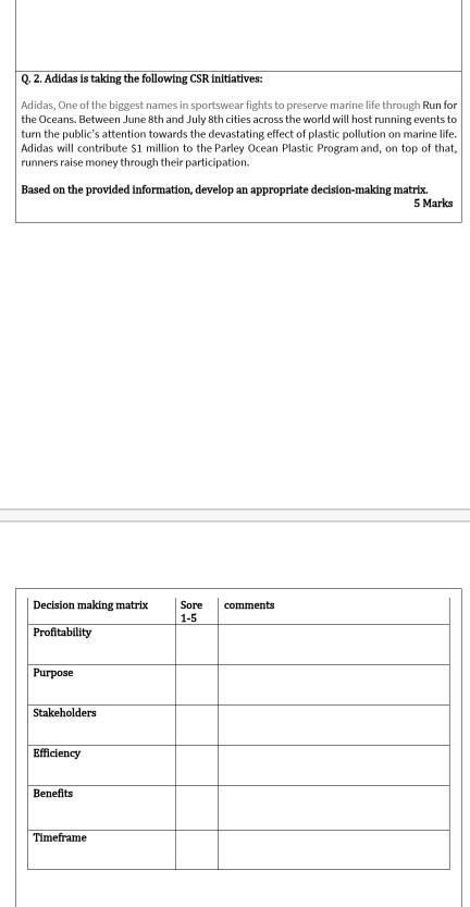 Q. 2. Adidas is taking the following CSR