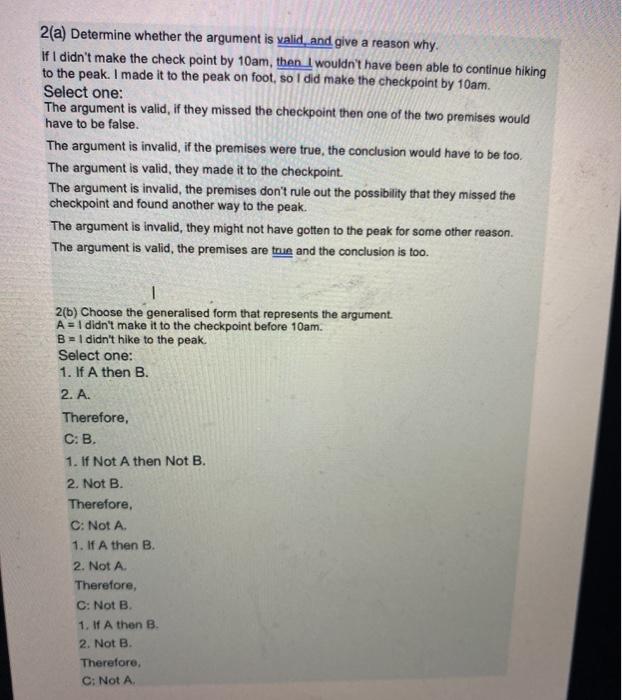2(a) Determine whether the argument is valid and