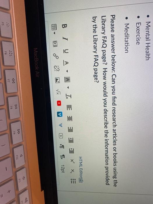 Mental Health Exercise Meditation Please answer